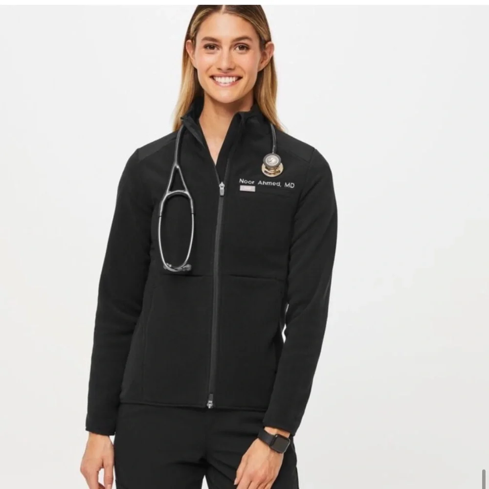 Figs On Shift Fleece women’s XL black work jacket coat for healthcare workers - Picture 16 of 16